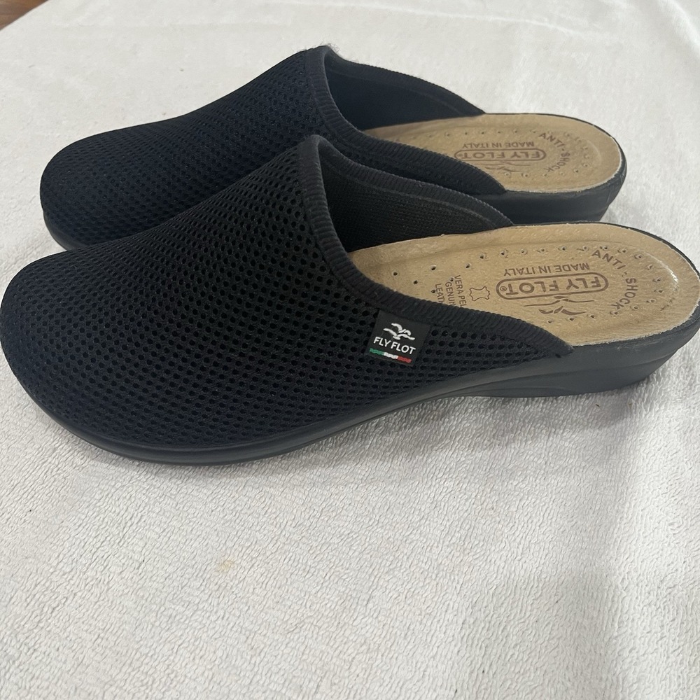 Fly Flot Mules Womens 8.5 39‎ Black Mesh Clogs Casual Comfort Anti Shock Shoes